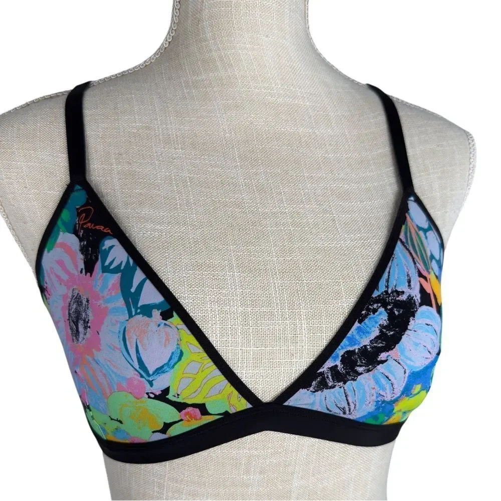 Parade Black Colorful Re:play Dream Fit Triangle Bralette In Midnight Garden